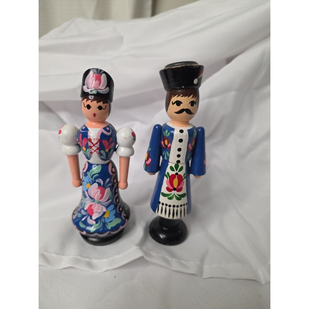Vintage Wooden Hungarian Folk Dolls 5" Tall